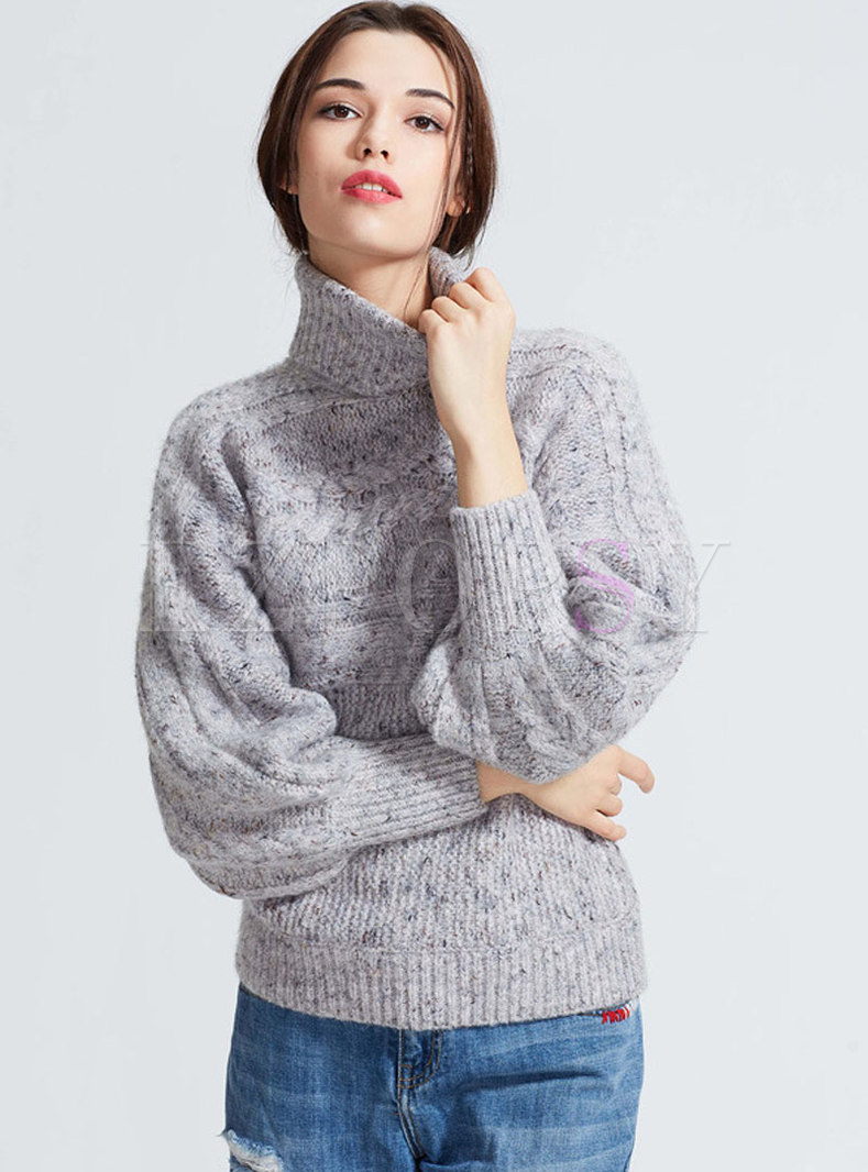 Tops | Sweaters | Fashion Lantern Sleeve High Neck Pullover Sweater
