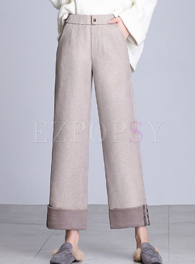 Brief Color-blocked Bottom Long Pants With Button