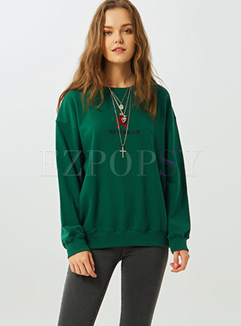 Loose O-neck Long Sleeve Print Sweatshirt