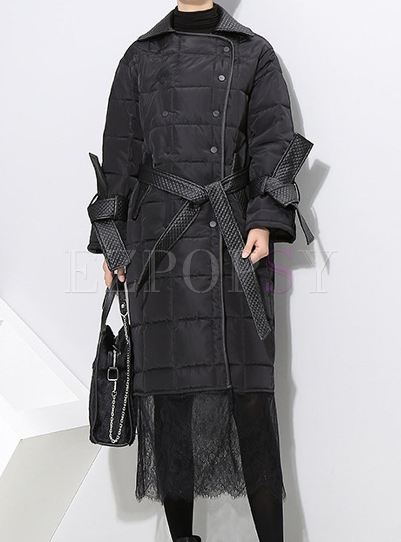 Black Lace-paneled Plus Size Long Coat
