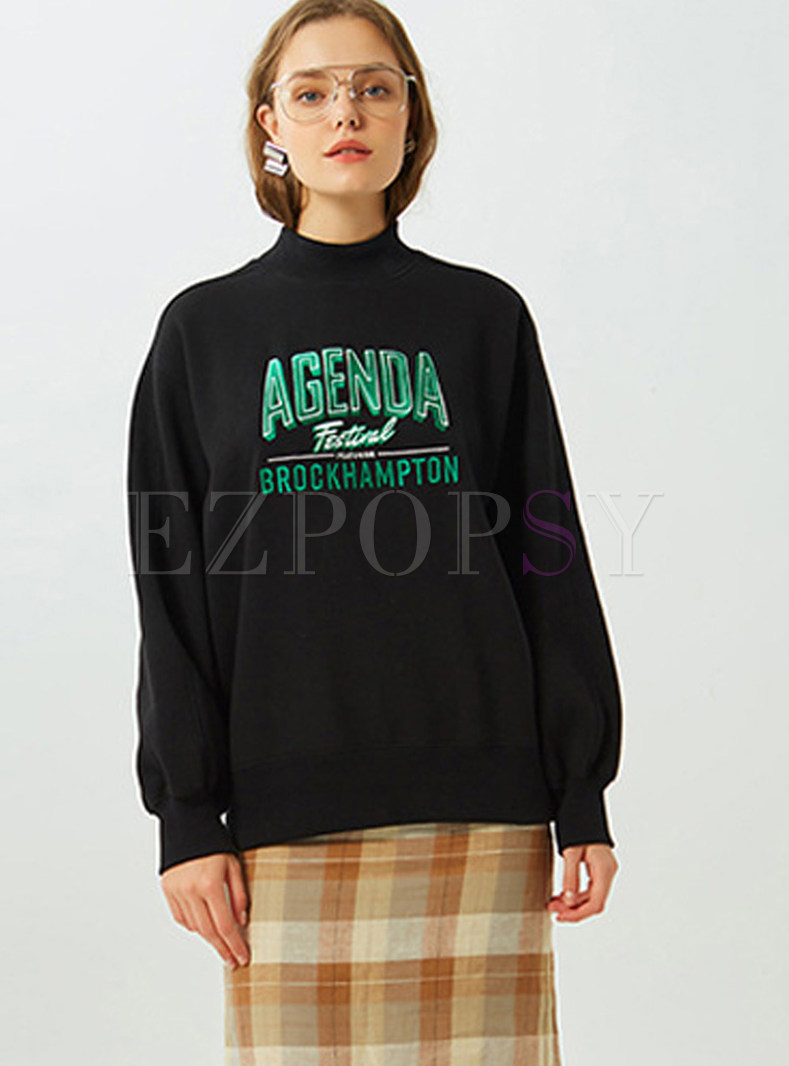 O-neck Long Sleeve Letter Print Loose Top
