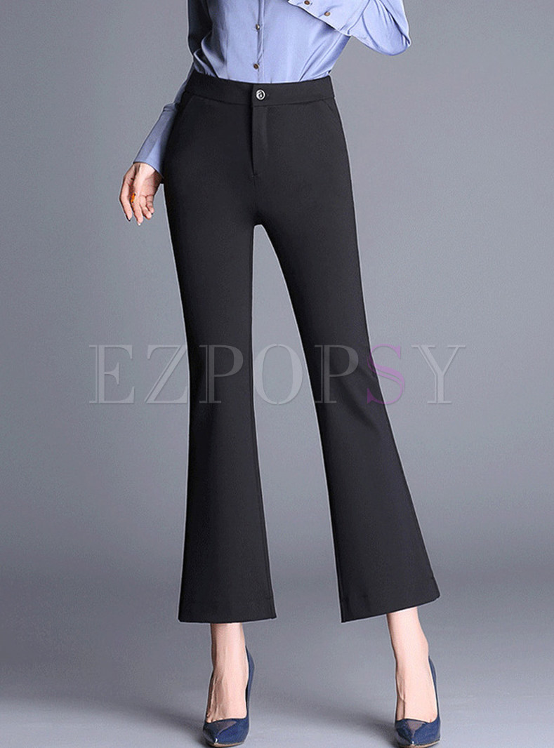 Solid Color Slim Elastic Flare Pants With Button