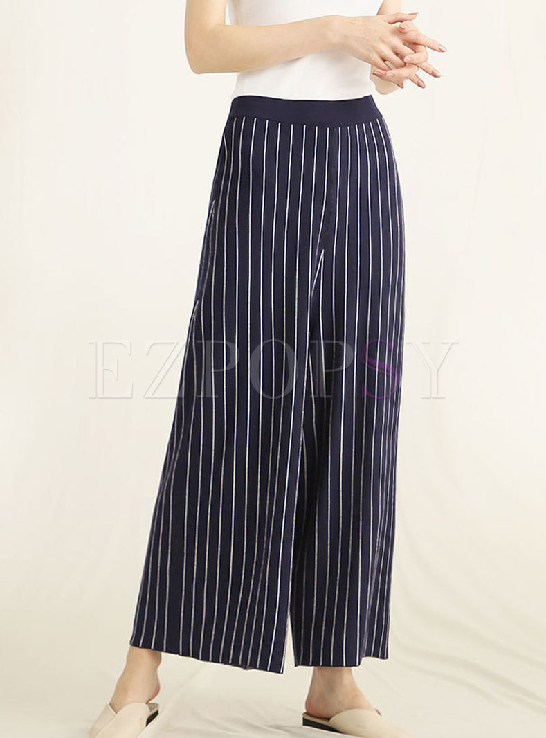 Casual Striped All-matched High Waist Waist Wide-leg Pants