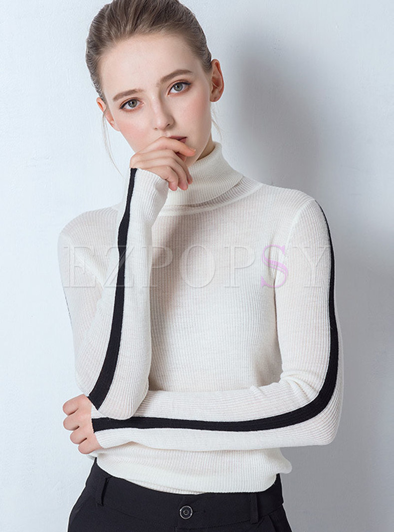 Autumn Turtle Neck Long Sleeve Wool Slim Knitted Sweater 
