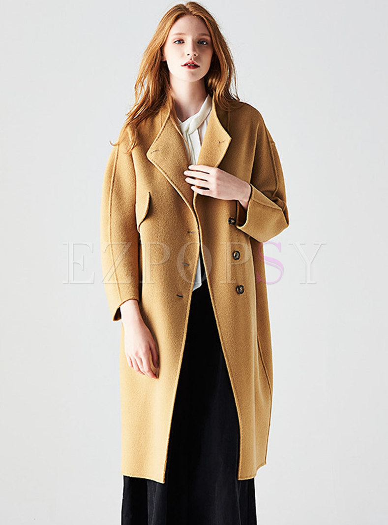 Winter Wool Yellow Single-breasted Shift Coat