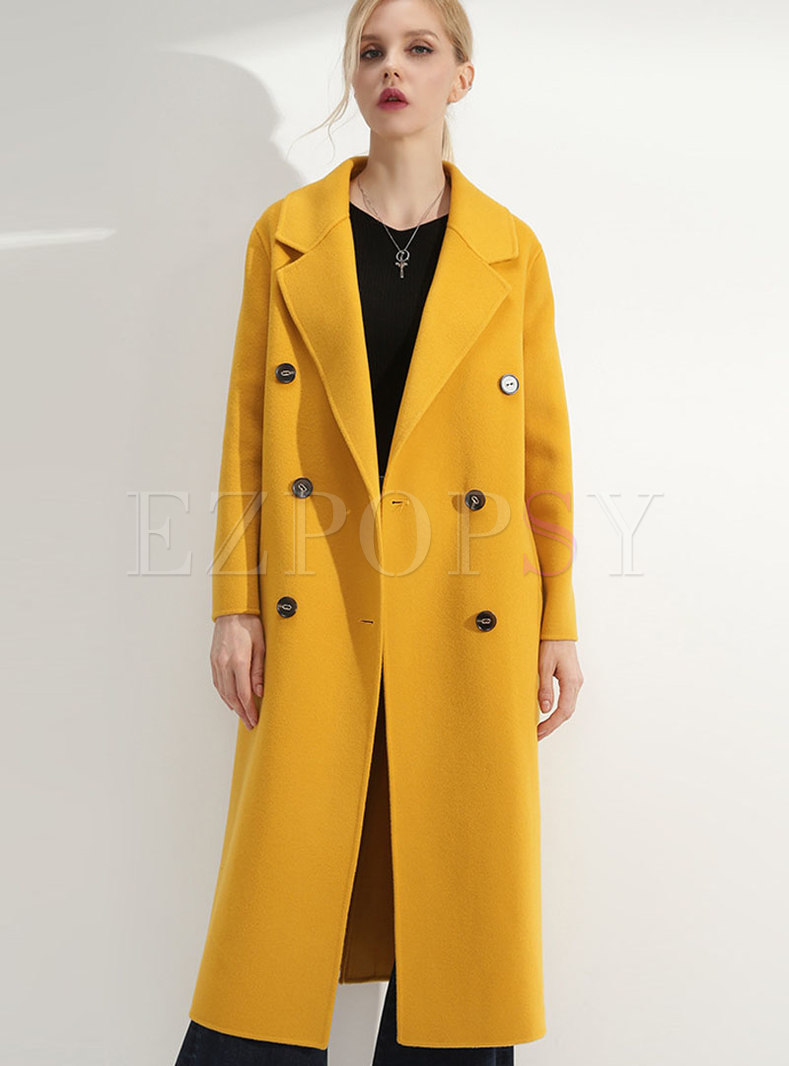 Winter YellowTurn-down Cold Double-breasted Coat