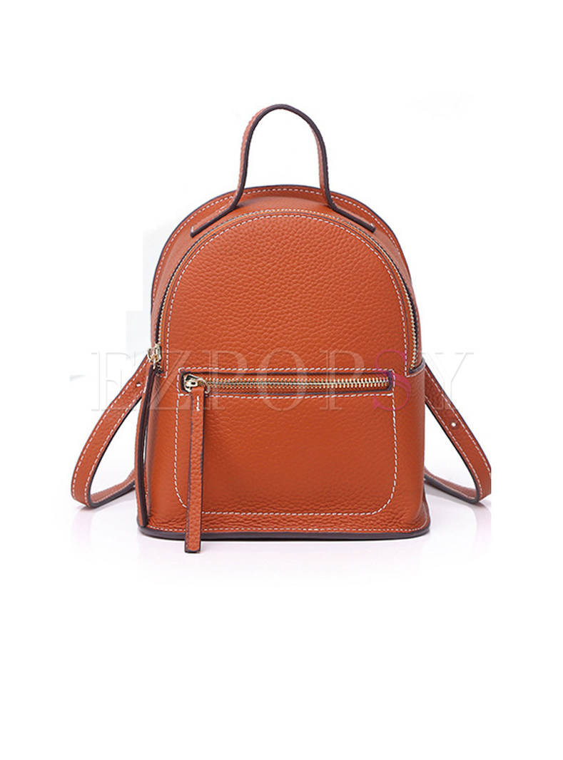 Brief Genuine Leather All-matched Backpack