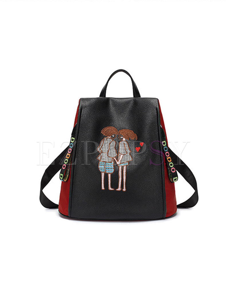 Chic Embroidered Cartoon Pattern Backpack 