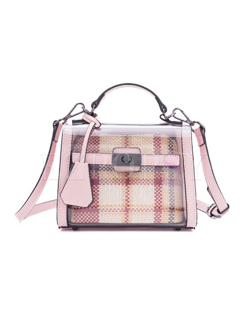 Pink Plaid Transparent Crossbody Bag
