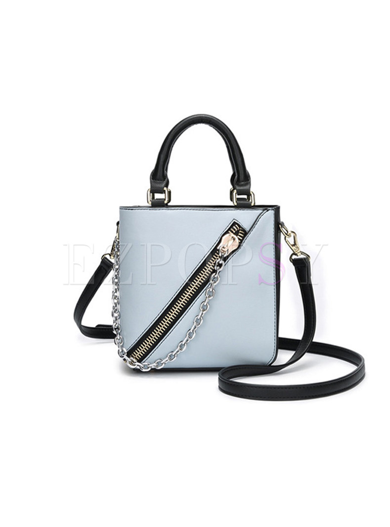 Color-blocked Zippered Chain Crossbody Bag