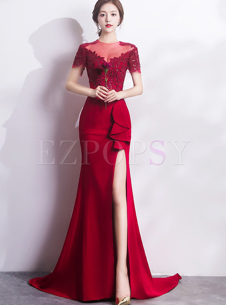 Elegant Solid Color High Waist Split Evening Dress