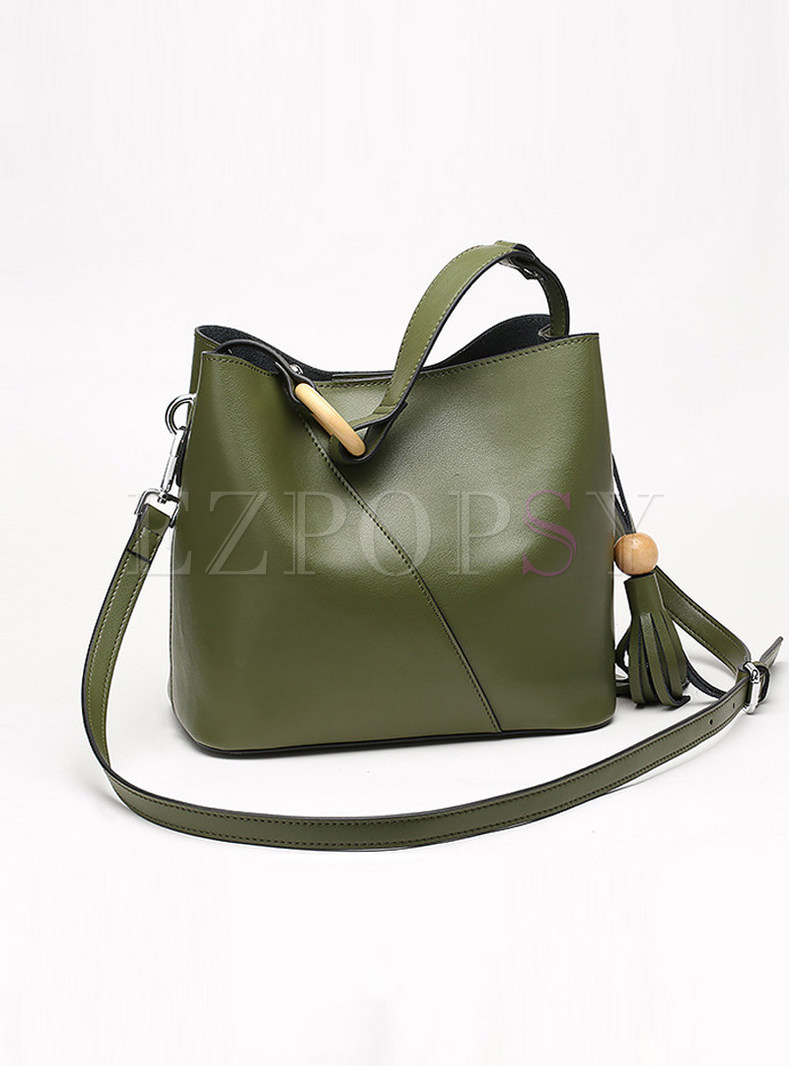 Solid Color Easy-matching Tassel Crossbody Bag