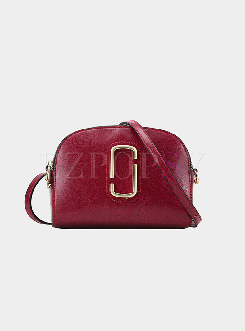 Brief Pure Color Zippered Crossbody Bag With Metal