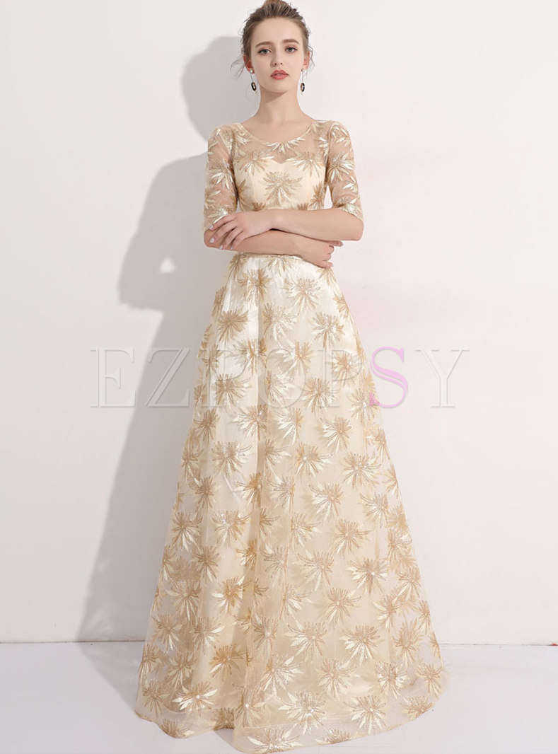 Elegant See-through Lace Maxi Evening Dress