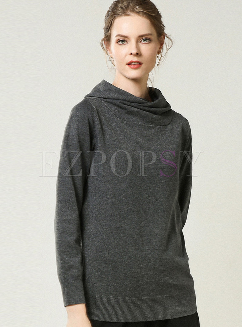 Casual Solid Color Hooded Pullover Sweater