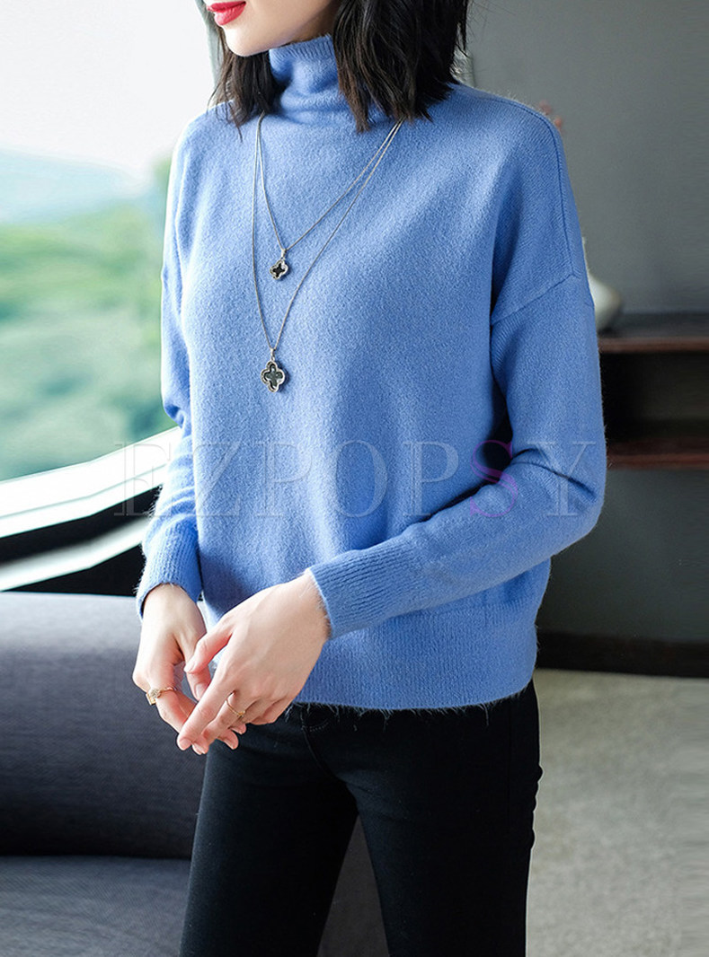 Half High Neck Loose Pullover Sweater
