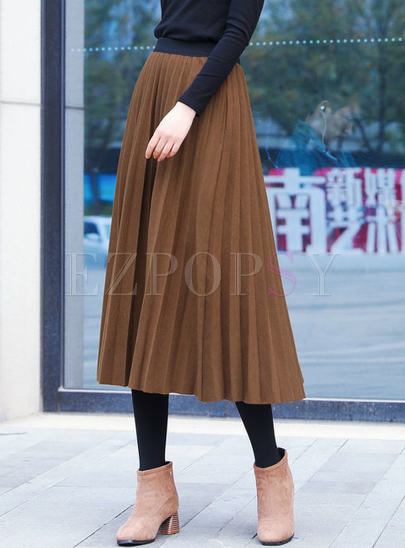 Skirts | Skirts | Fashion Brown High Waist Pleated Hairy Skirt