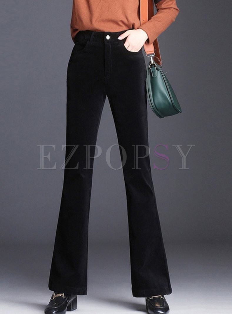 Brief Solid Color Thicken Flare Pants