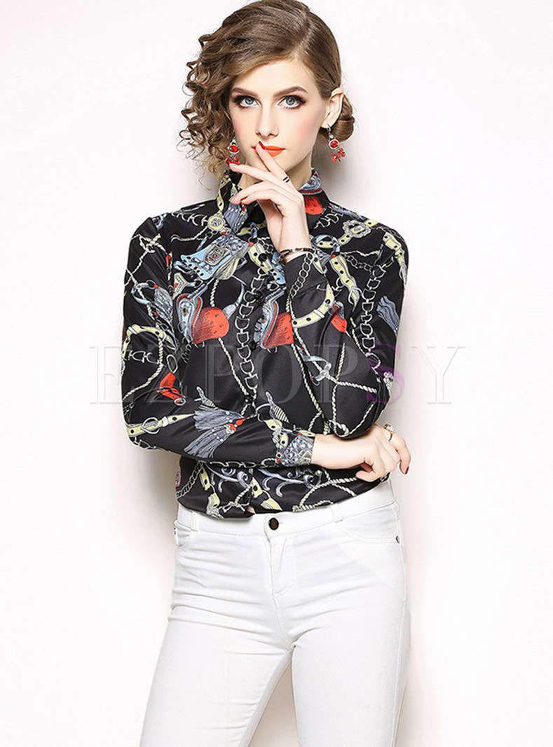 Tops | Blouses | Stylish Lapel Long Sleeve Print Blouse