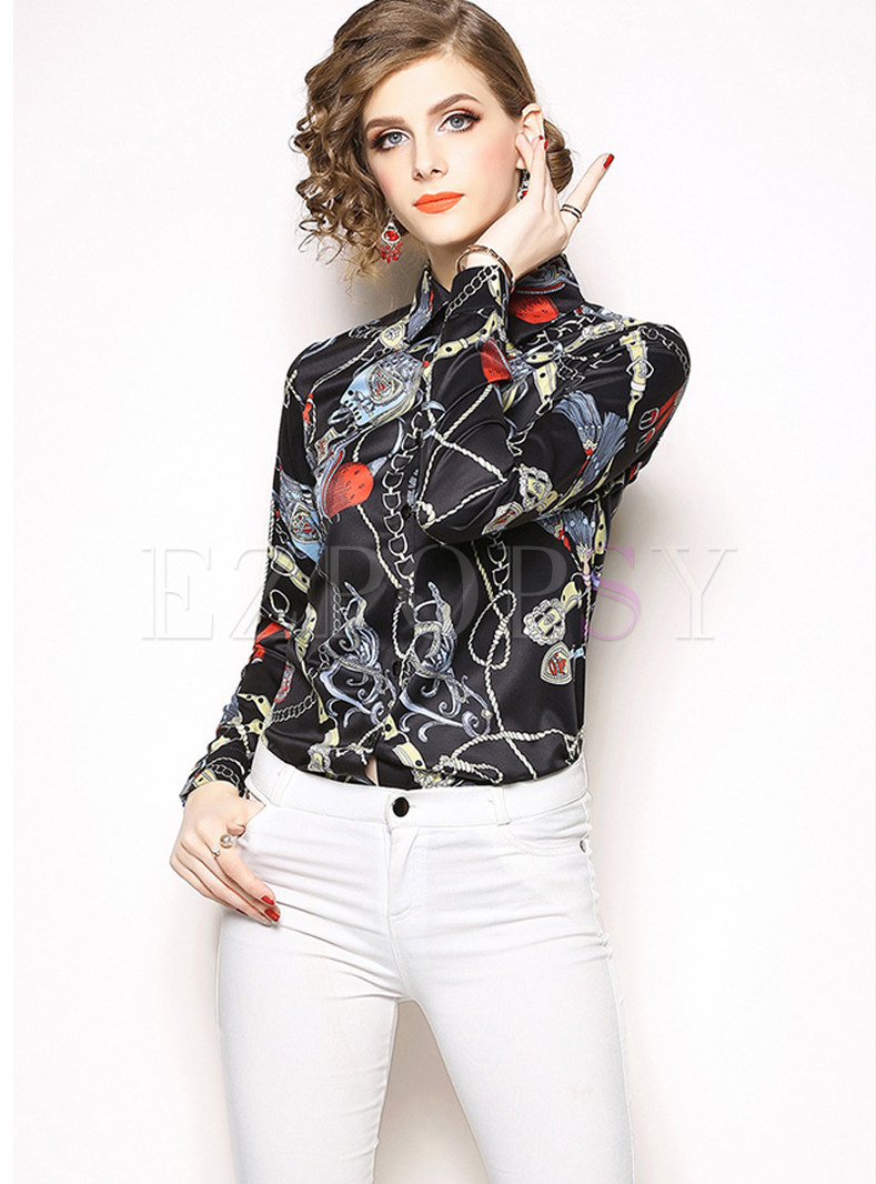 Tops | Blouses | Stylish Lapel Long Sleeve Print Blouse