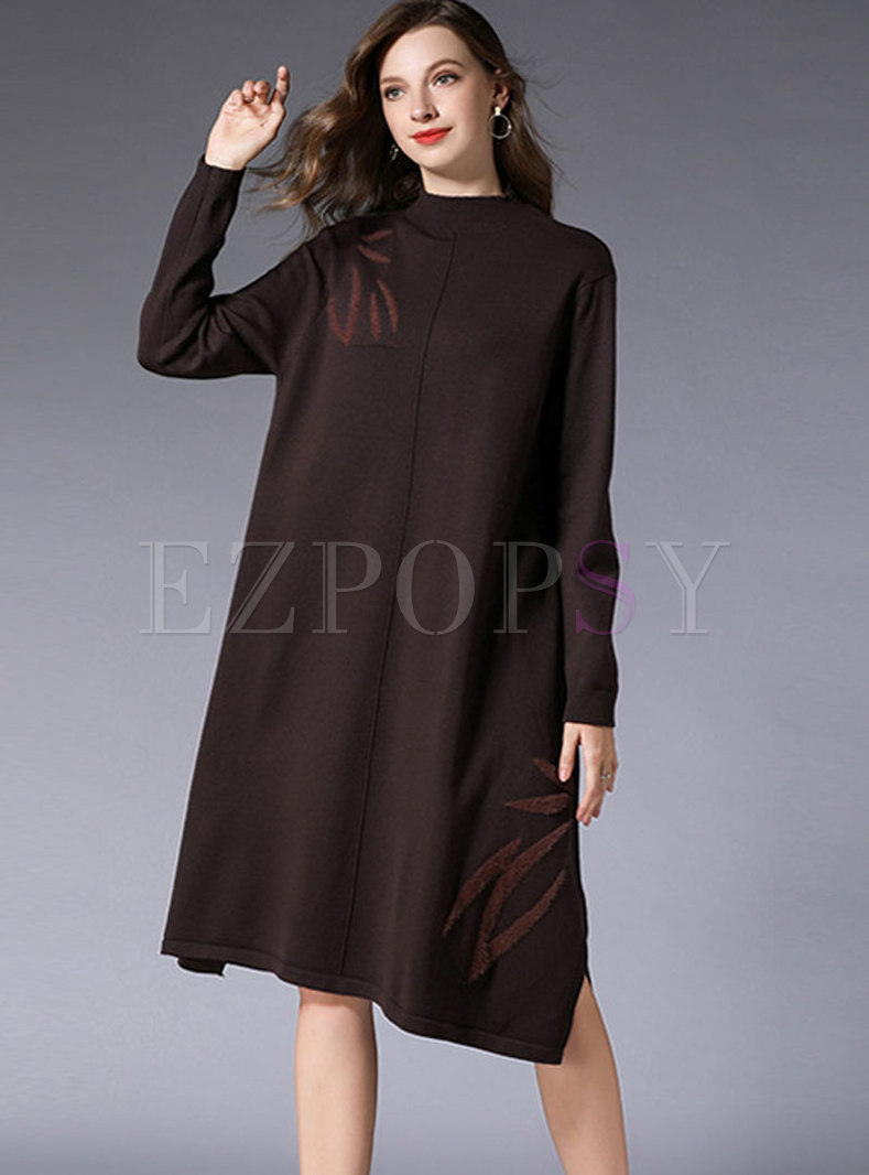 Casual Winter Monochrome Plus Size Loose Knitted Dress