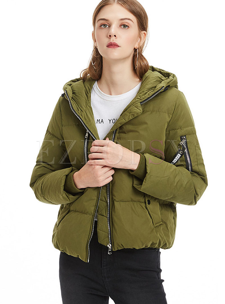 Casual Solid Color Hooded Short Down Coat
