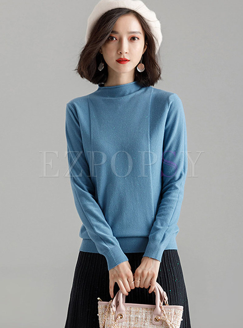 Casual Solid Color Long Sleeve Slim Sweater