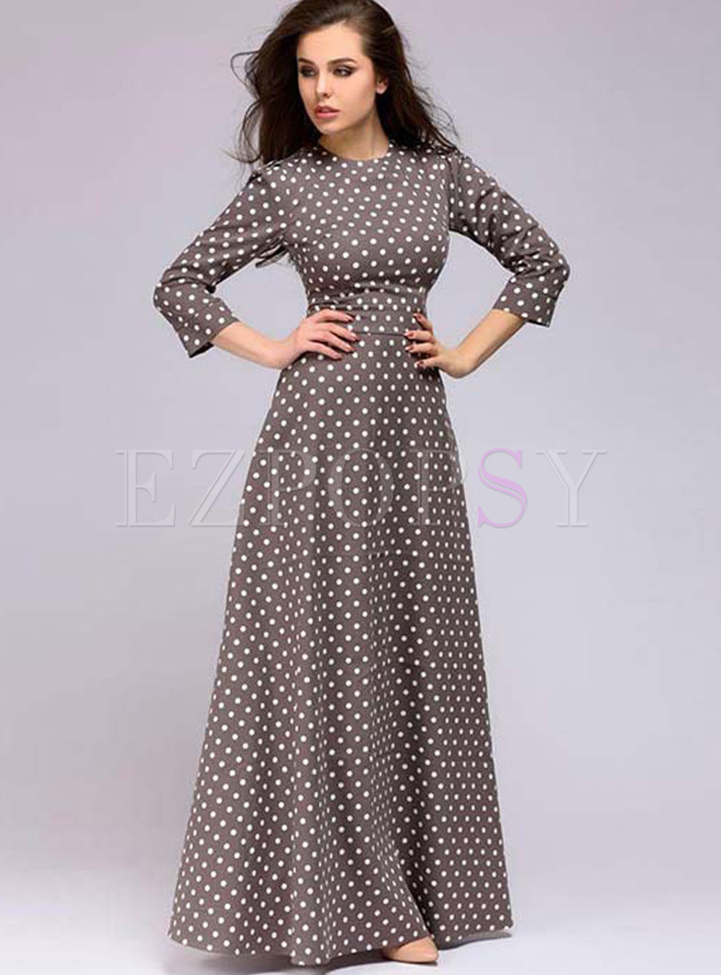 Dresses | Maxi Dresses | Trendy Polka Dot Long Sleeve Big Hem Dress