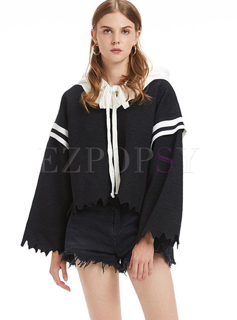 Casual Hit Color Splicing Hooded Flare Sleeve Hoodies