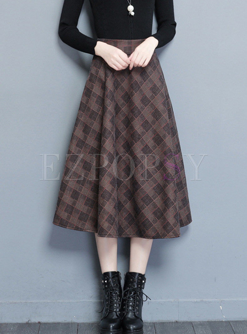 Skirts | Skirts | High Waist Pocket Plaid Mid-claf A Line Skirt