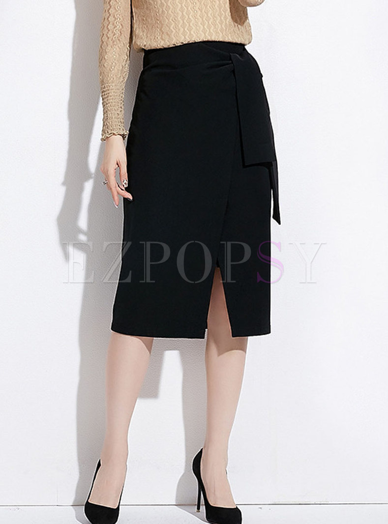 Chic Black Split All-matched Wrap Bodycon Skirt