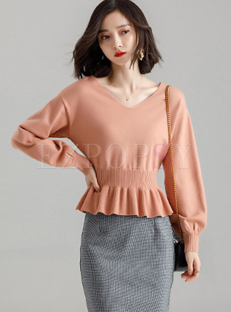 V-neck All-matched Cropped Sweater