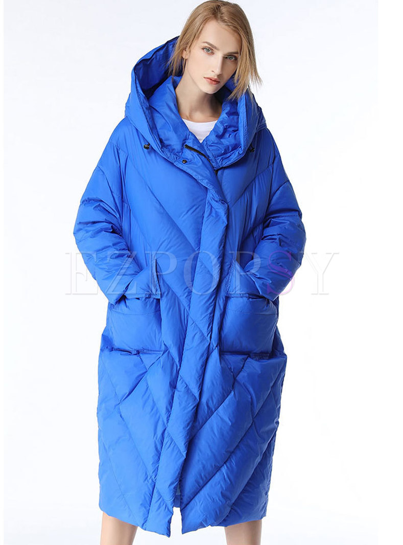 Pure Color Hooded Loose Down Coat
