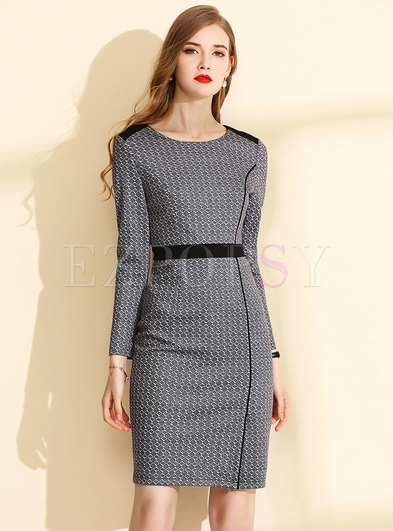 Color-blocked Grey High Waist Bodycon Dress
