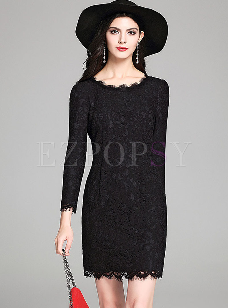 Black Long Sleeve Lace Bodycon Mini Dress