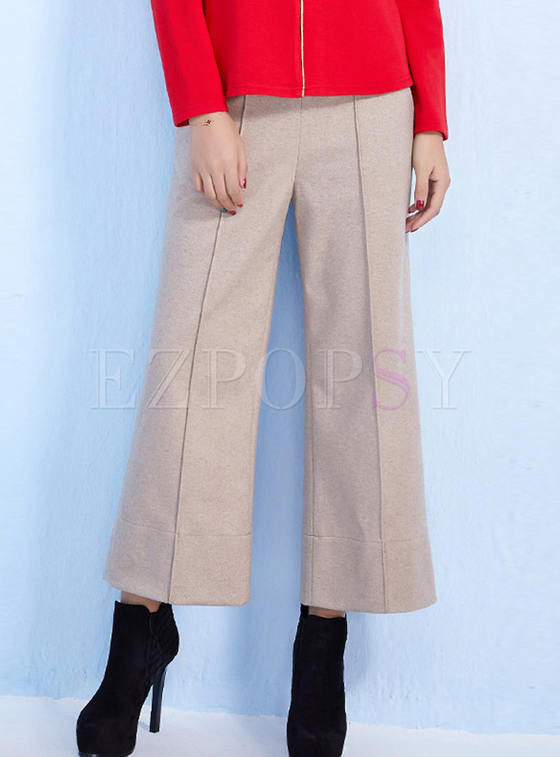 Casual Solid Color Woolen Wide Leg Pants