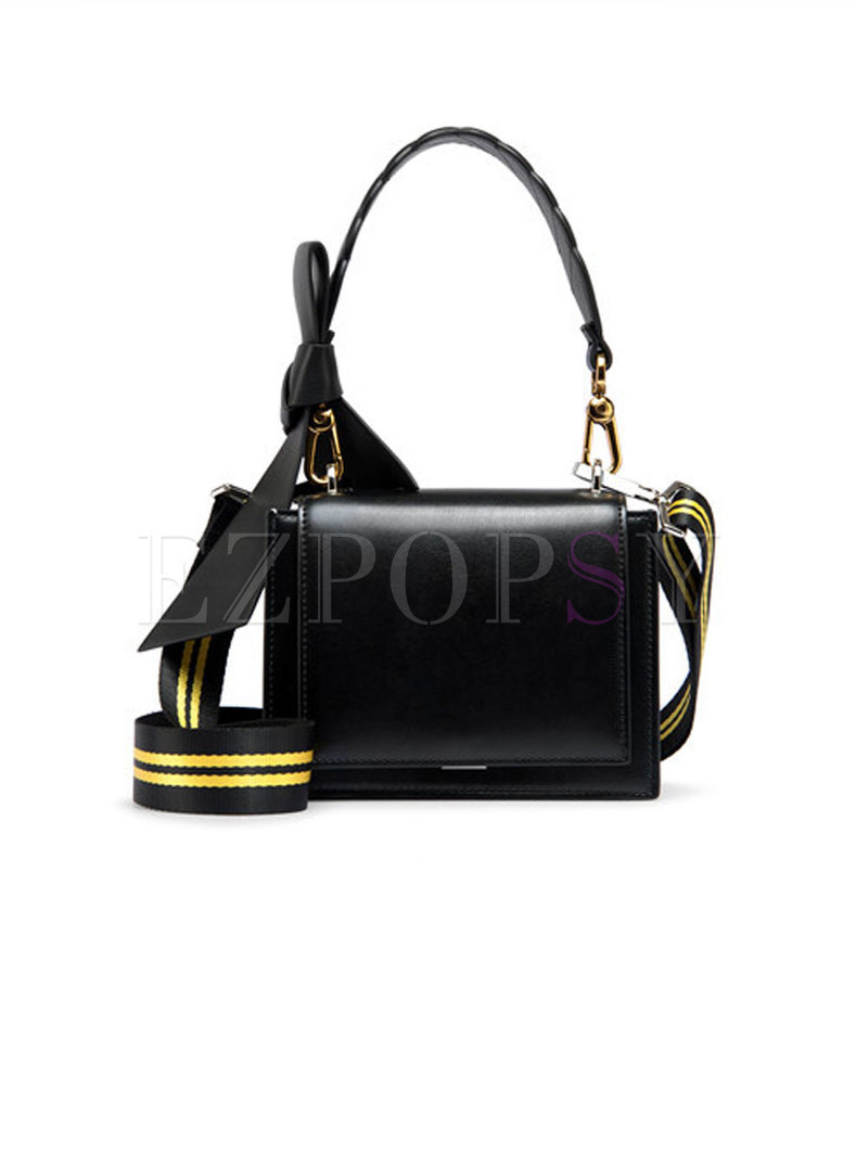 Stylish Hit Color Bowknot Wide Strap Tote & Crossbody Bag