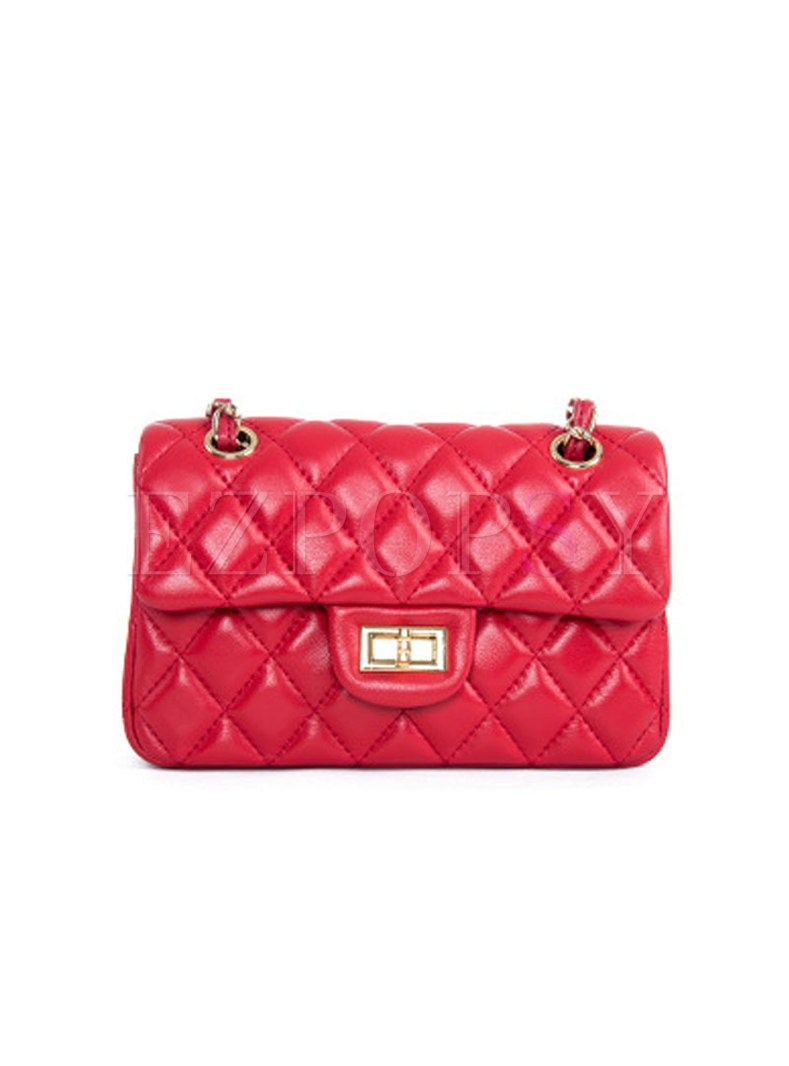 Fashion Red Solid Clasp Lock Chain Bag