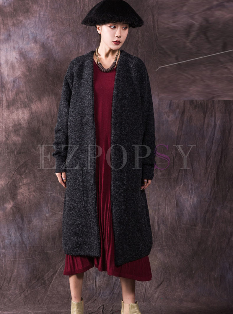 Stylish Solid Color Loose Thicken Cardigan Coat