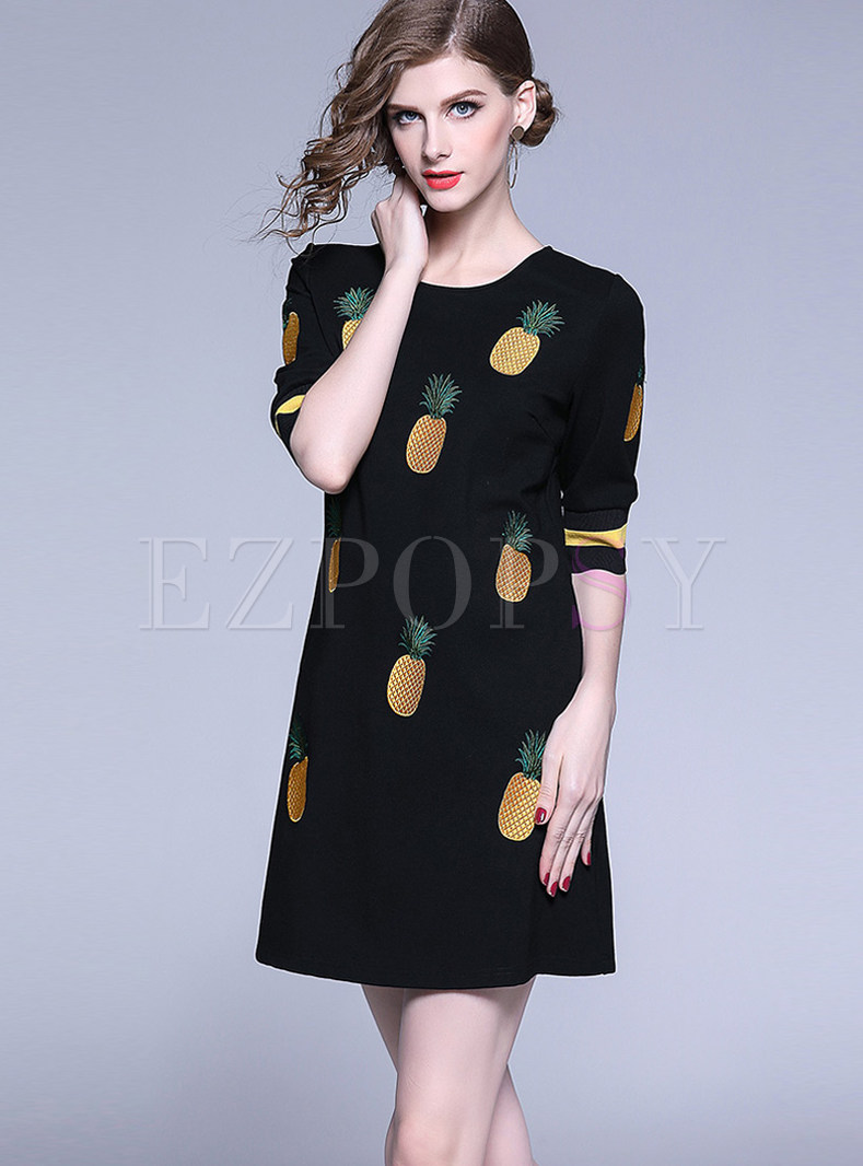 Half Sleeve Pineapple Print Mini Bodycon Dress