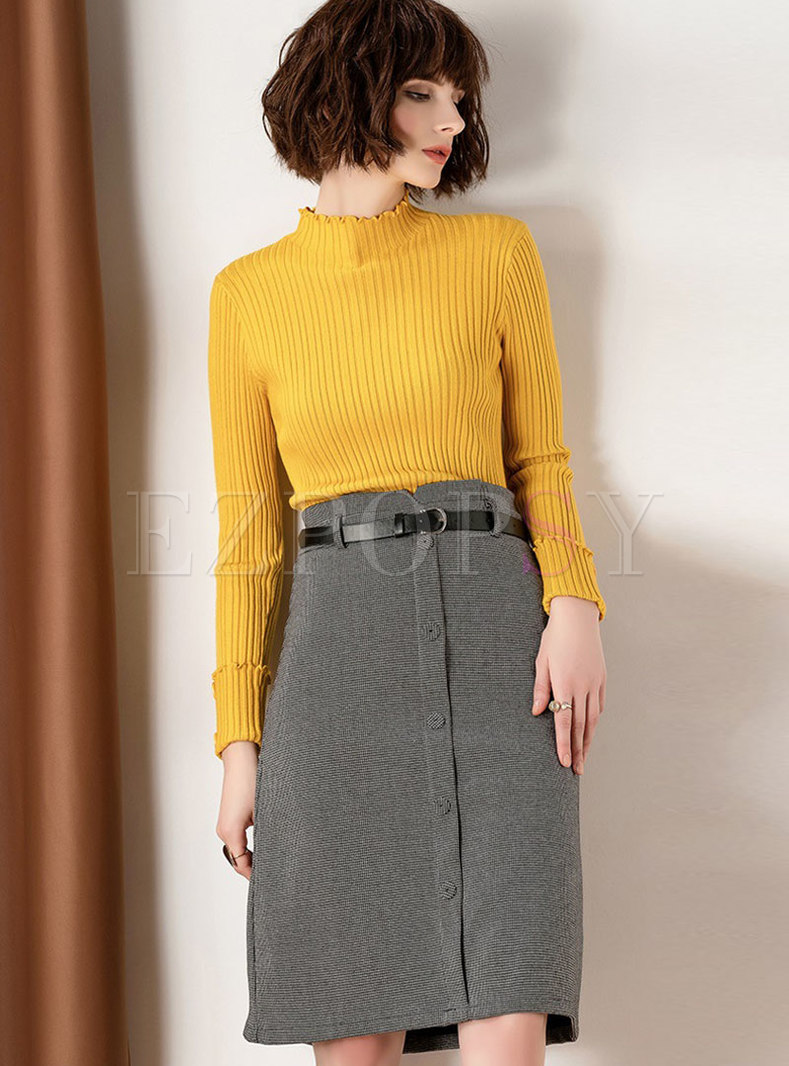 Two-piece Outfits | Two-piece Outfits | Yellow Knitted Long Sleeve ...