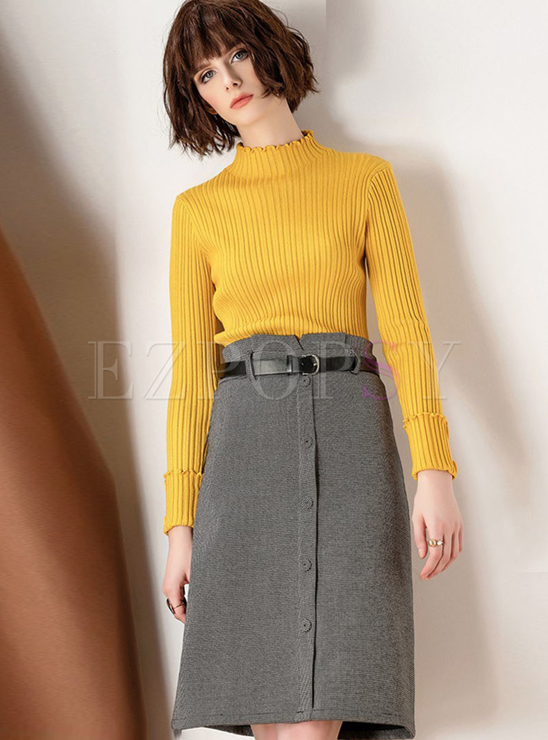 Two-piece Outfits | Two-piece Outfits | Yellow Knitted Long Sleeve ...