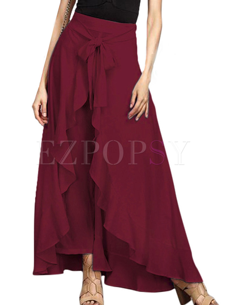 Stylish Solid Color Bowknot Tied High Waist Culottes