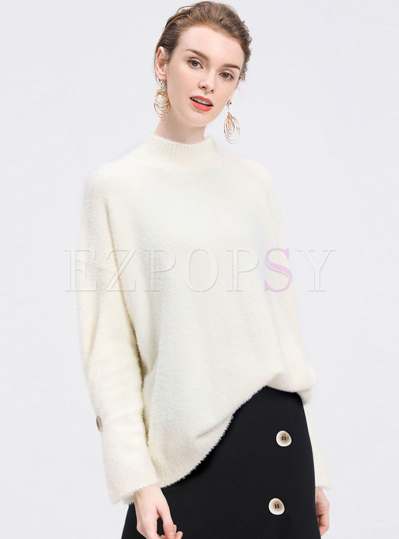 Elegant Stand Collar Loose Knitted Sweater