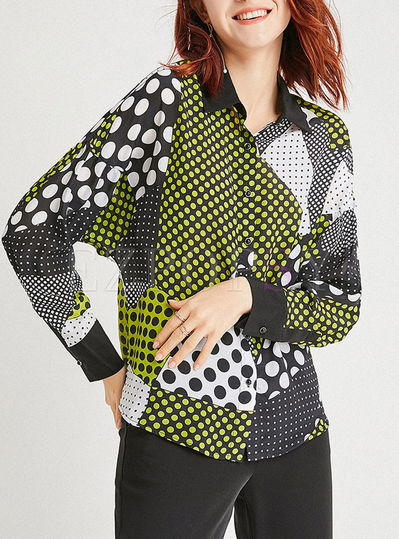 Fashion Multicolor Dots Print Silk Blouse