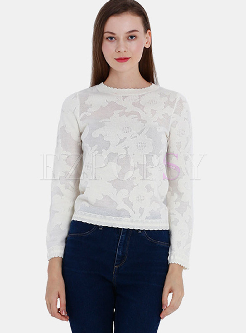 Chic Stereoscopic Flower Pattern See-though Sweater