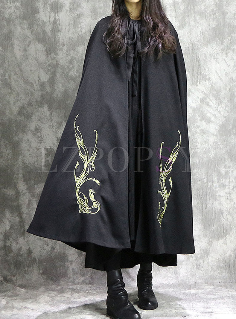 Stylish Ethnic Black Hooded Straight Kimono