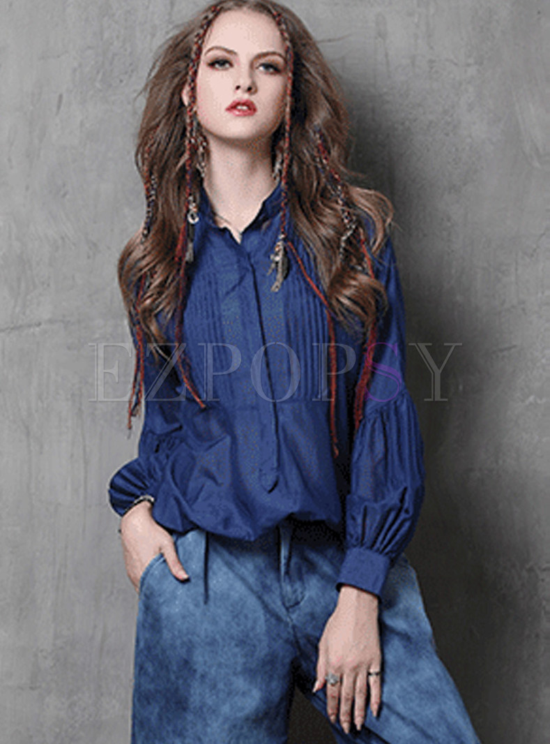 Brief Solid Color Standing Collar Plus Size Blouse