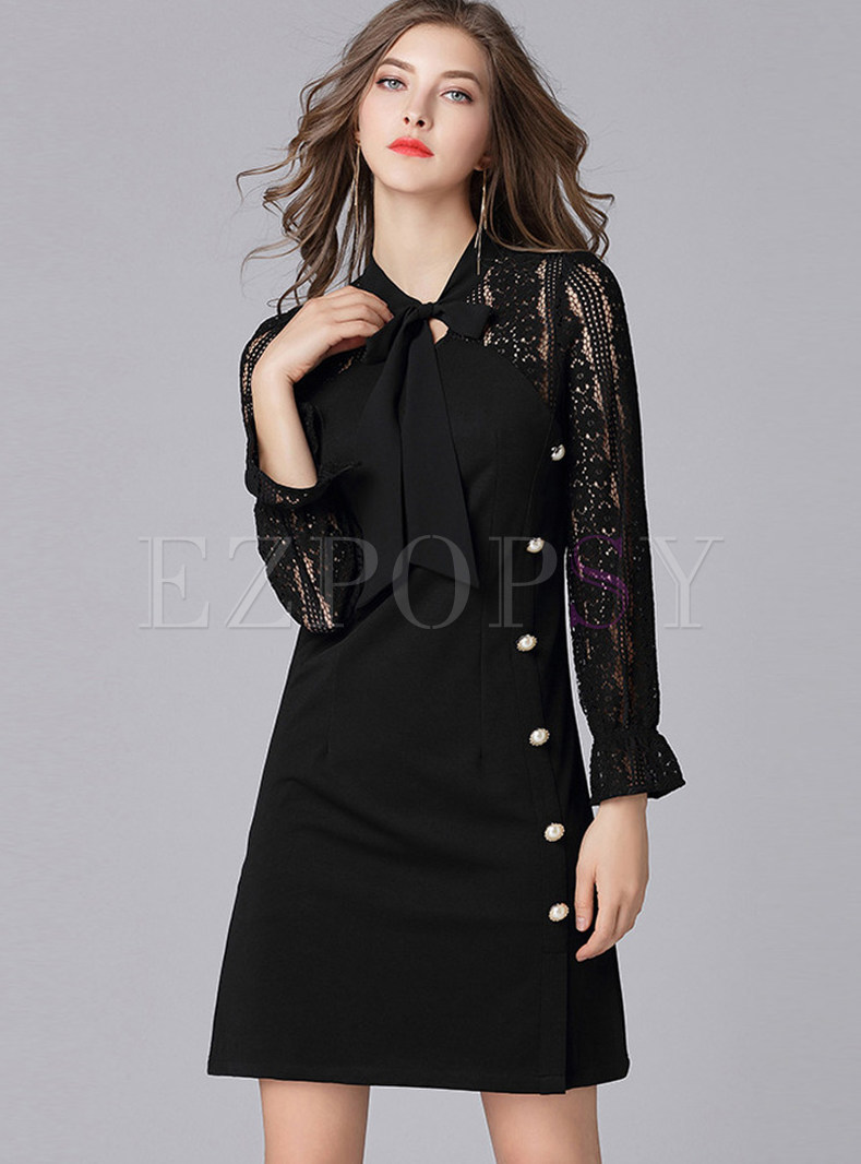 Trendy Standing Collar Hollow Out Long Sleeve Bodycon Dress