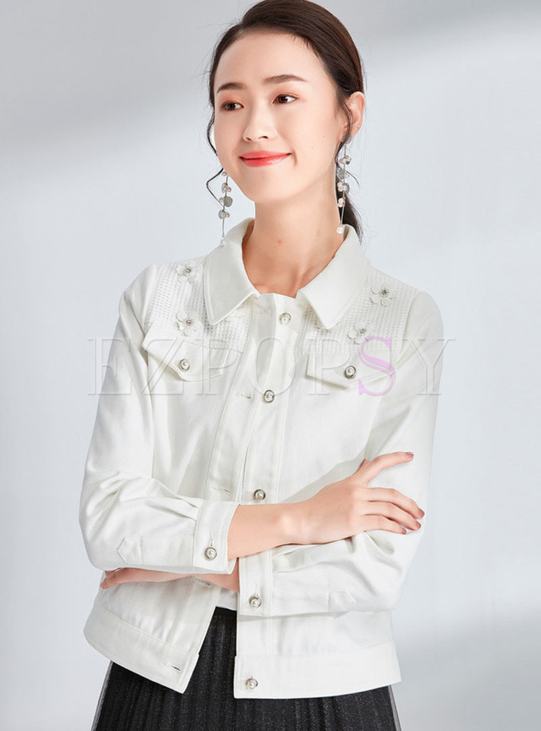 Brief White Lapel Stereoscopic Flower Single-breasted Short Coat